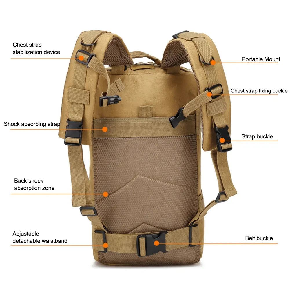 Tactical Camouflage Backpack for Outdoor Activities - Ideal for Climbing, Hunting, Fishing, and Hiking - Durable Nylon 3P Pack