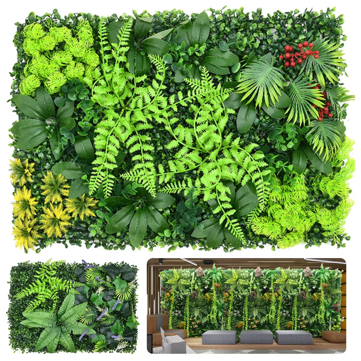 Artificial Plant Wall Reusable Plastic Hanging Grass Backdrop Wall Panel Fake Green Plant Hanging Fencing Decor for Home Garden