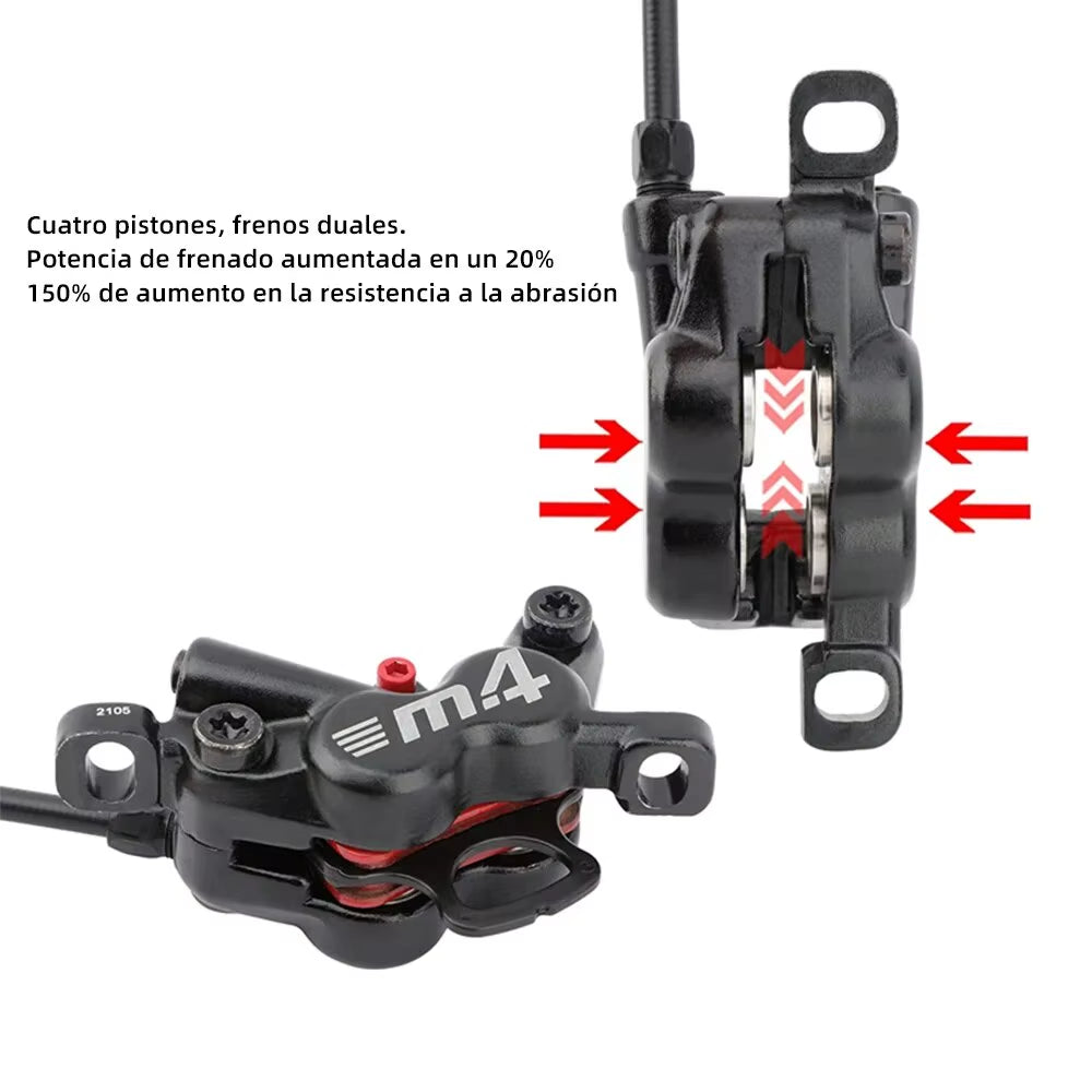 4-Piston MTB Hydraulic Brake Set with Silicone Protective Cover Front and Rear Brake 800Mm/1400Mm Bike Disc Brake for MTB