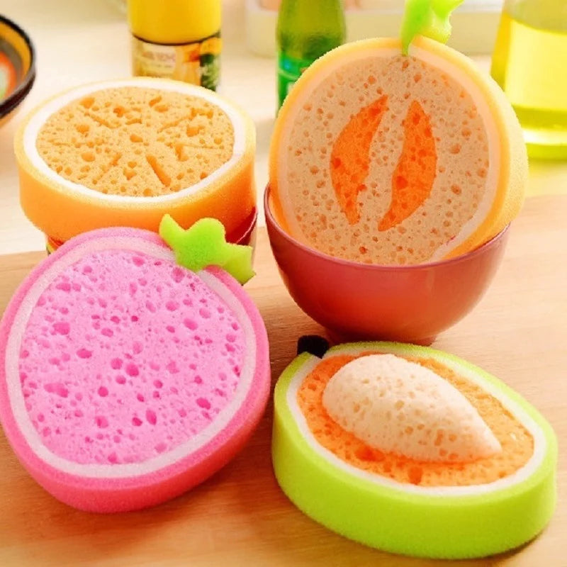 Thickened Sponge Dishwashing Wipe in Fruit Shape - Kitchen Cleaning Tool for Pots and Dishes