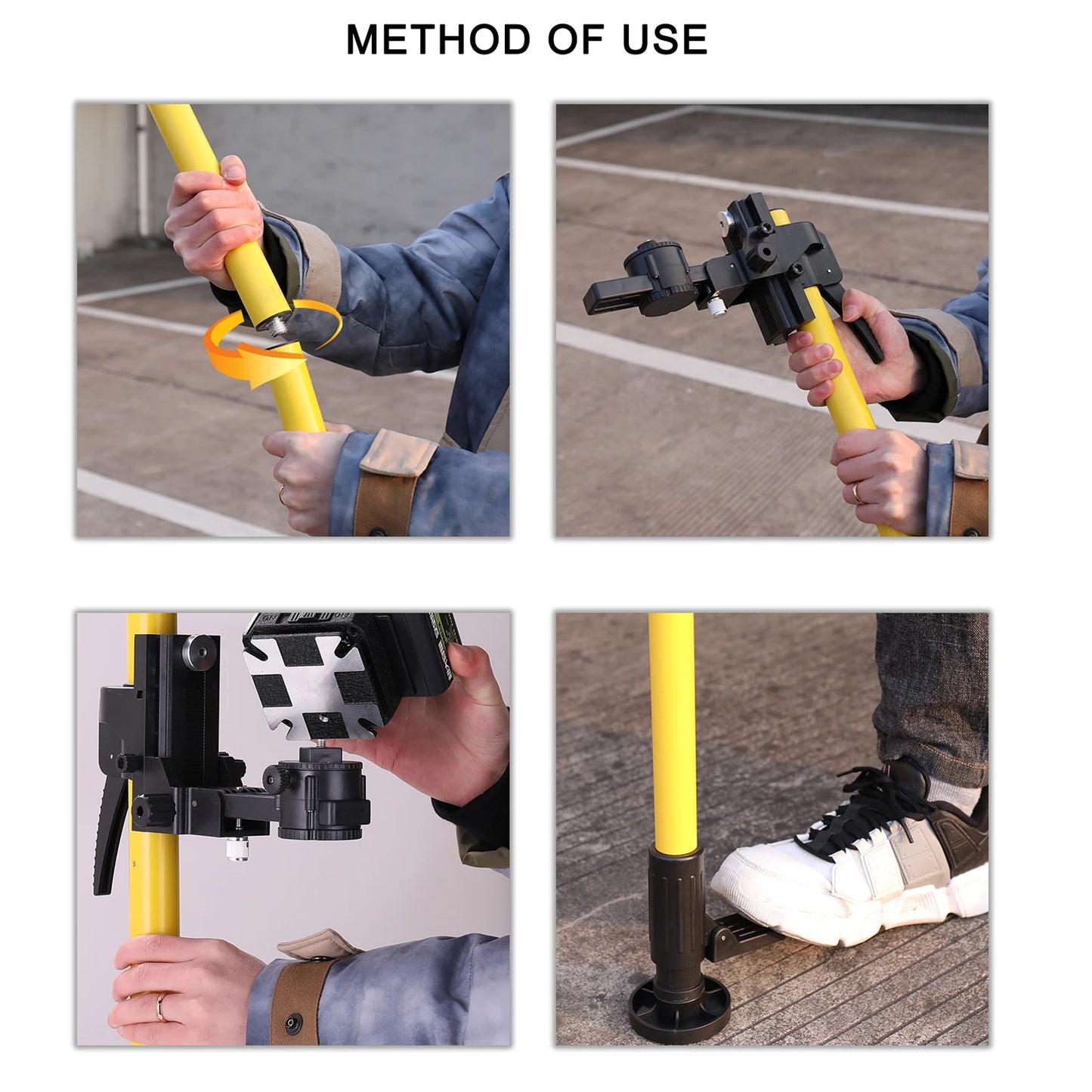 Max4.2M Telescopic Pole for Line Leveler Aluminum Alloy Adjustable Lift Extend Bracket Holder Stand for 1/4''& 5/8'' Laser Level