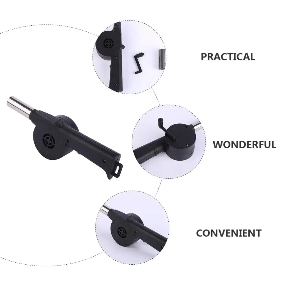 Grill Manual Fan Hand Crank BBQ Fan Portable Barbeque Air Blower with Manual Handle Speed Control Hand-Cranked Blower for Out