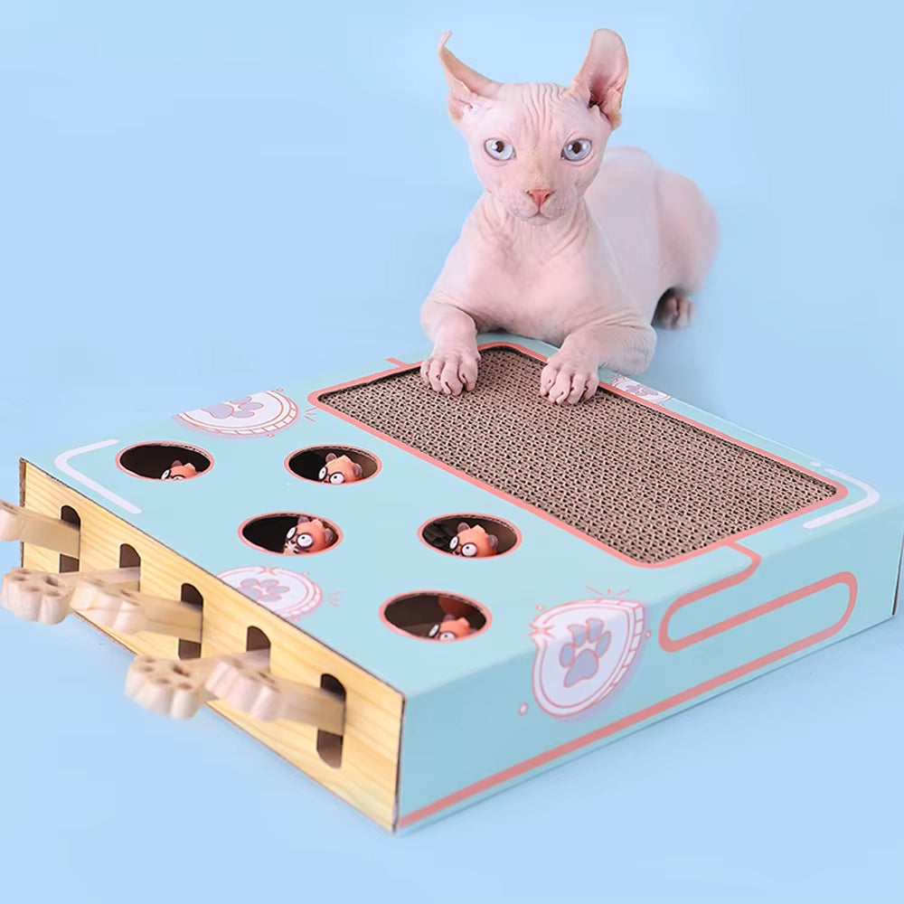 Cat Game Box Maze Interactive Educational Cat Hit Gophers Funny Cat Stick 3 in 1 Cat Toy Chase Hunt Mouse with Scratcher