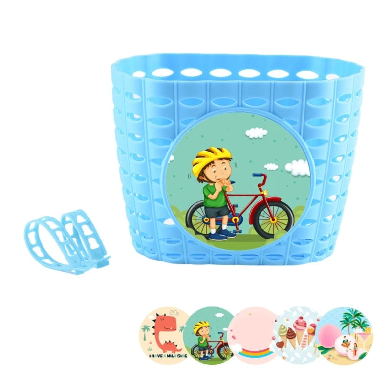 Front Handlebars Waterproof Rear Bike Basket Plastic Bicycles Basket with Fastens Strap for Boy Girl Bike Wicker Basket