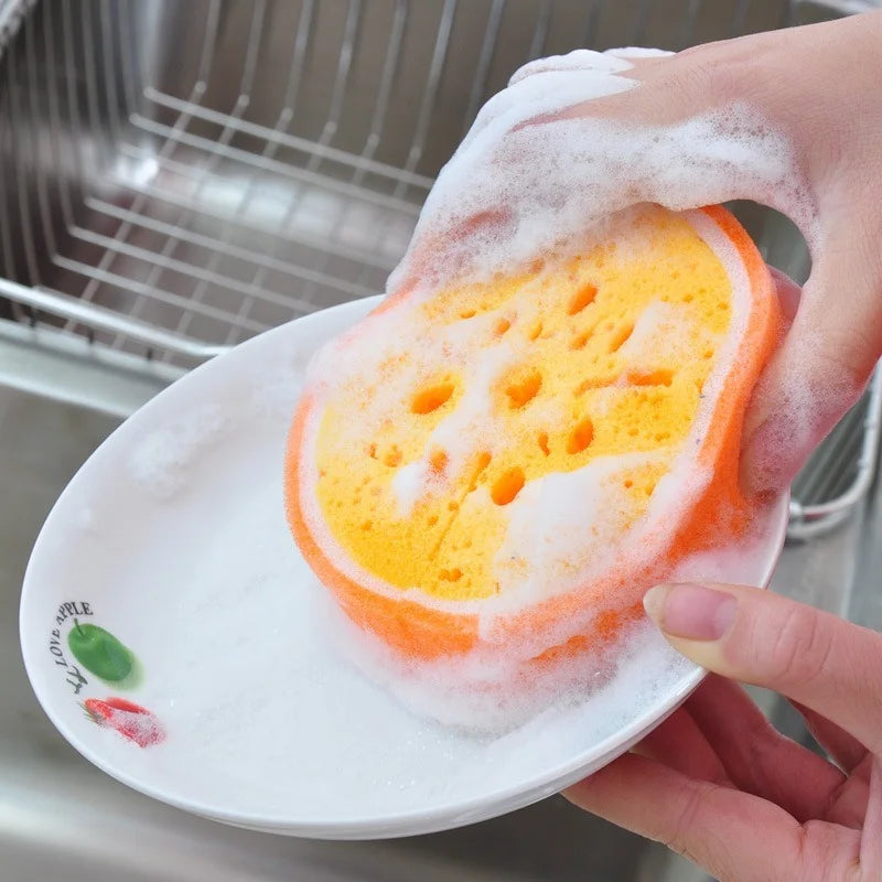 Thickened Sponge Dishwashing Wipe in Fruit Shape - Kitchen Cleaning Tool for Pots and Dishes