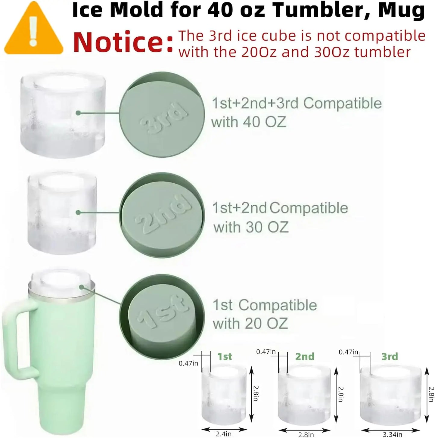 Ice Cube Tray for 40 Oz Tumbler Cup, Silicone Ice Cube Molds with Lid and Bin for Chilling Cocktails, Whiskey, Drinks, Coffee