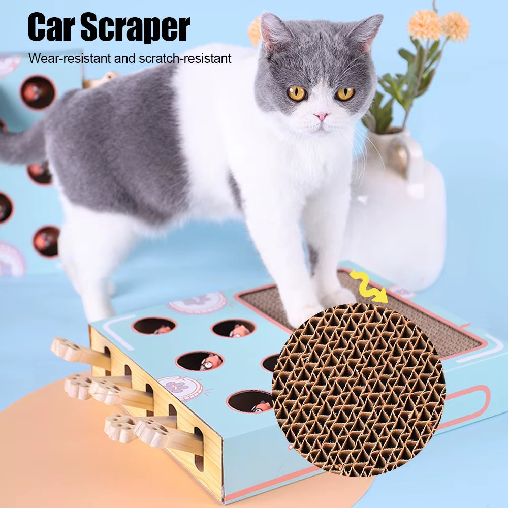 Cat Game Box Maze Interactive Educational Cat Hit Gophers Funny Cat Stick 3 in 1 Cat Toy Chase Hunt Mouse with Scratcher