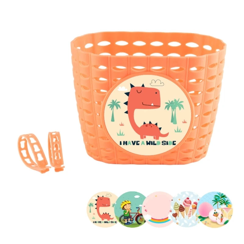Front Handlebars Waterproof Rear Bike Basket Plastic Bicycles Basket with Fastens Strap for Boy Girl Bike Wicker Basket
