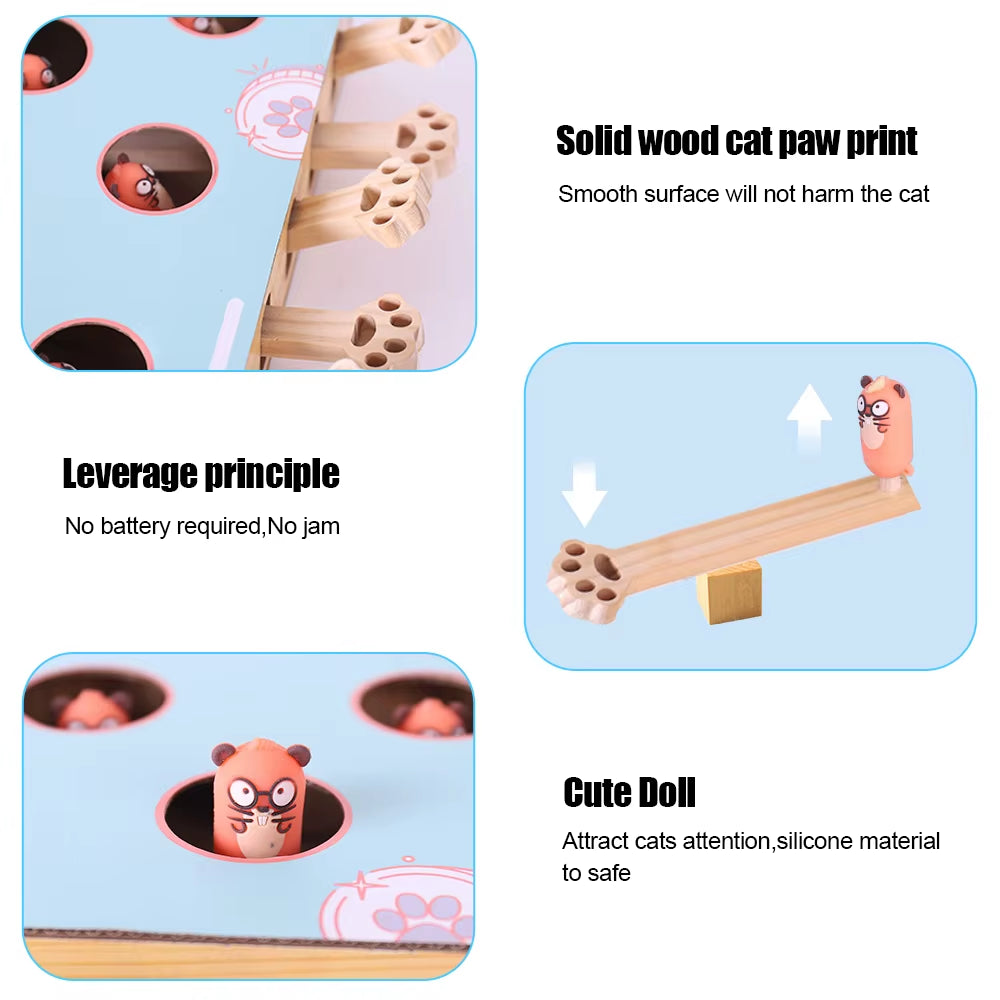 Cat Game Box Maze Interactive Educational Cat Hit Gophers Funny Cat Stick 3 in 1 Cat Toy Chase Hunt Mouse with Scratcher