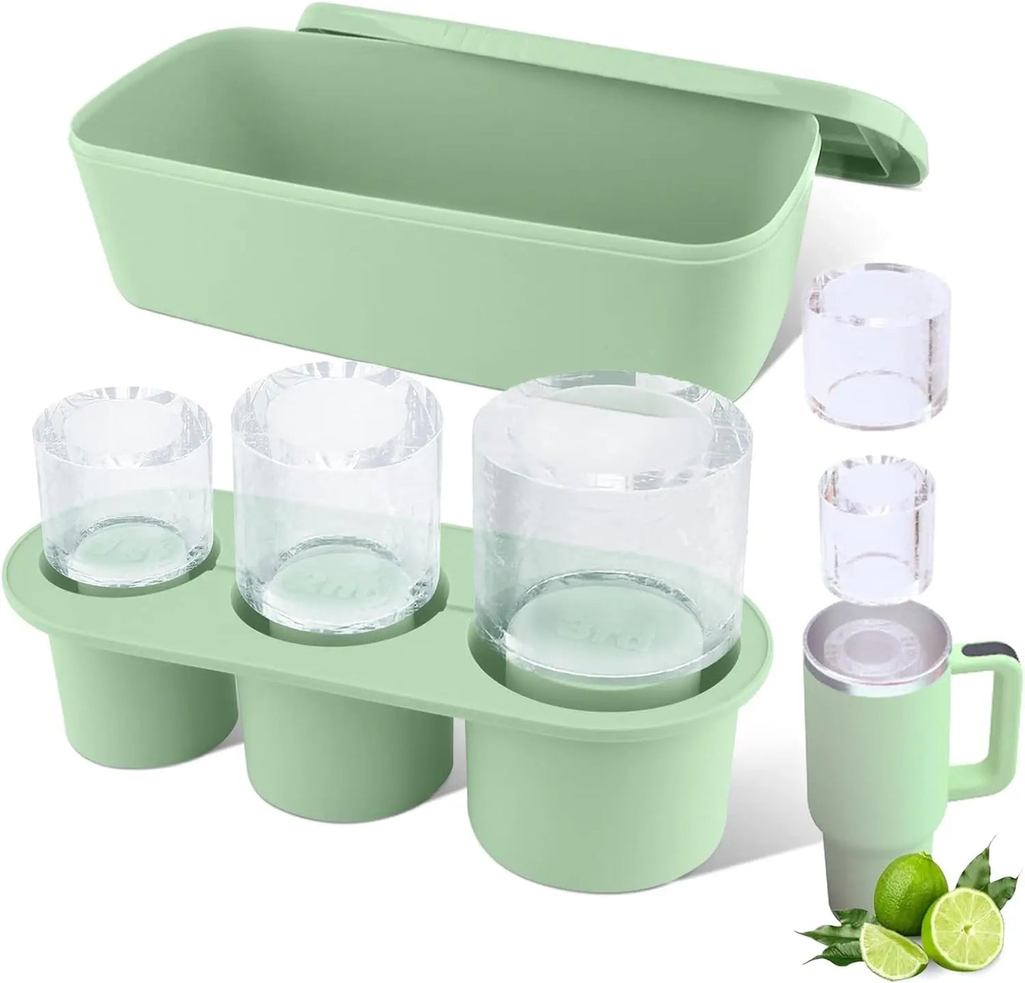 Ice Cube Tray for 40 Oz Tumbler Cup, Silicone Ice Cube Molds with Lid and Bin for Chilling Cocktails, Whiskey, Drinks, Coffee