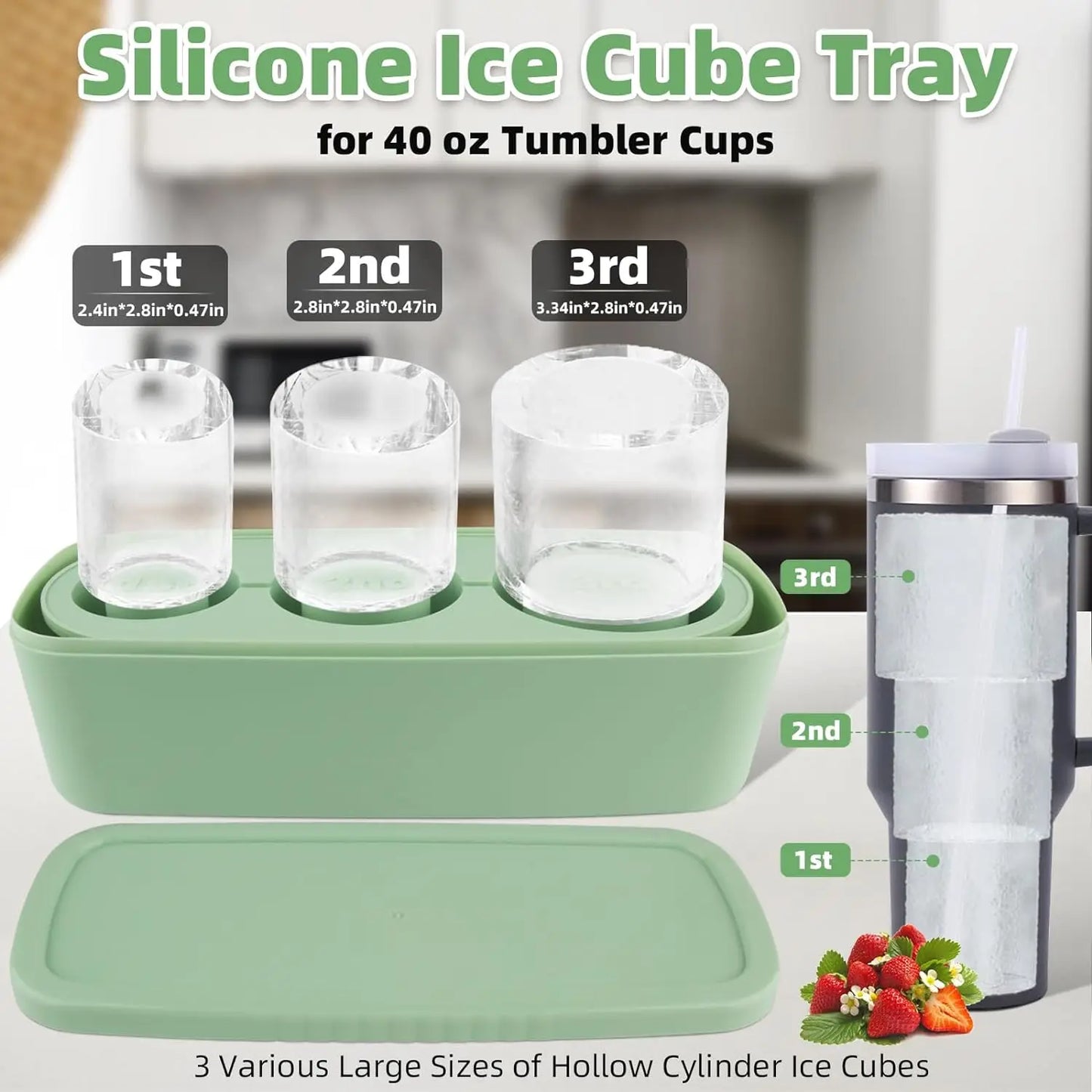 Ice Cube Tray for 40 Oz Tumbler Cup, Silicone Ice Cube Molds with Lid and Bin for Chilling Cocktails, Whiskey, Drinks, Coffee