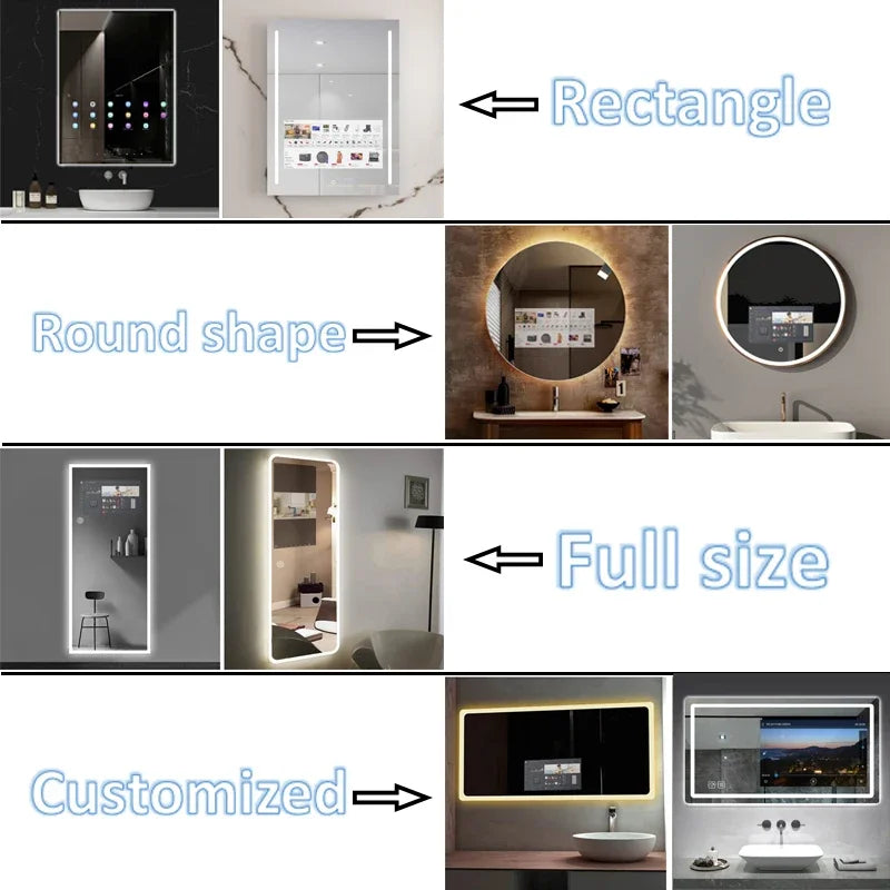 Large Touch Screen Full HD LED Bathroom Smart Mirror with Android TV Functionality