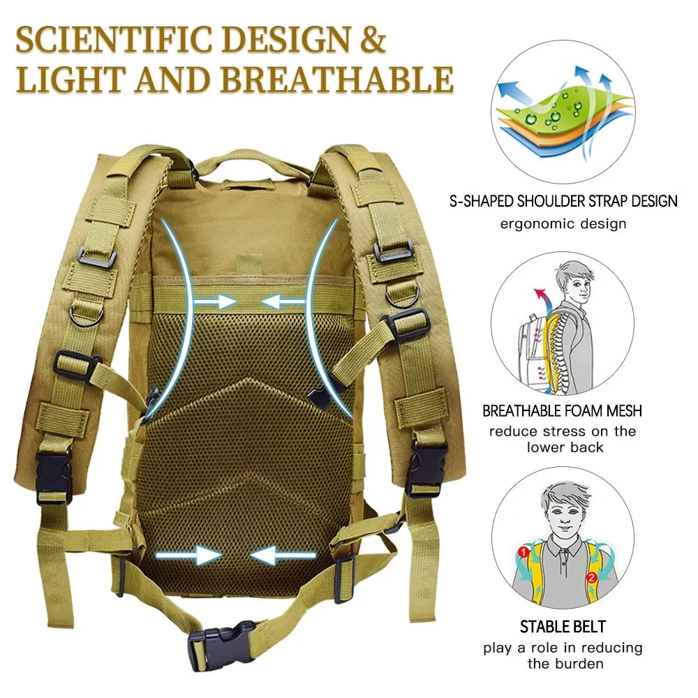 Tactical Camouflage Backpack for Outdoor Activities - Ideal for Climbing, Hunting, Fishing, and Hiking - Durable Nylon 3P Pack