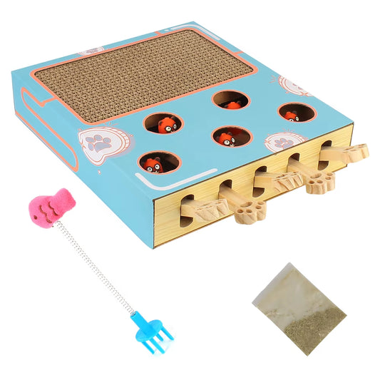 Cat Game Box Maze Interactive Educational Cat Hit Gophers Funny Cat Stick 3 in 1 Cat Toy Chase Hunt Mouse with Scratcher