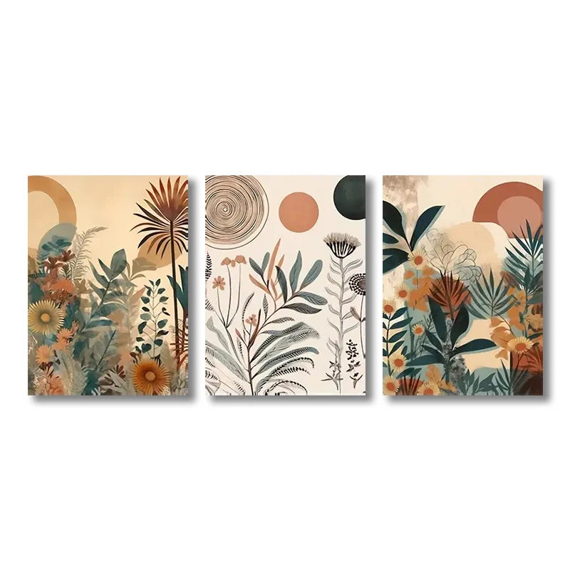 3Pcs Canvas Poster Modern Art Boho Floral Posters Century Mid Modern Wall Art Ideal Gift for Bedroom Living Room Corridor Decor