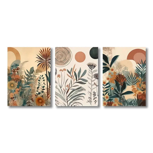 3Pcs Canvas Poster Modern Art Boho Floral Posters Century Mid Modern Wall Art Ideal Gift for Bedroom Living Room Corridor Decor