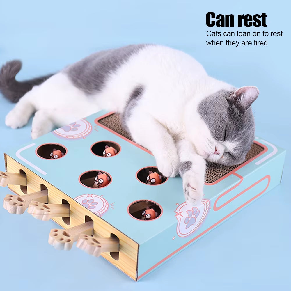 Cat Game Box Maze Interactive Educational Cat Hit Gophers Funny Cat Stick 3 in 1 Cat Toy Chase Hunt Mouse with Scratcher