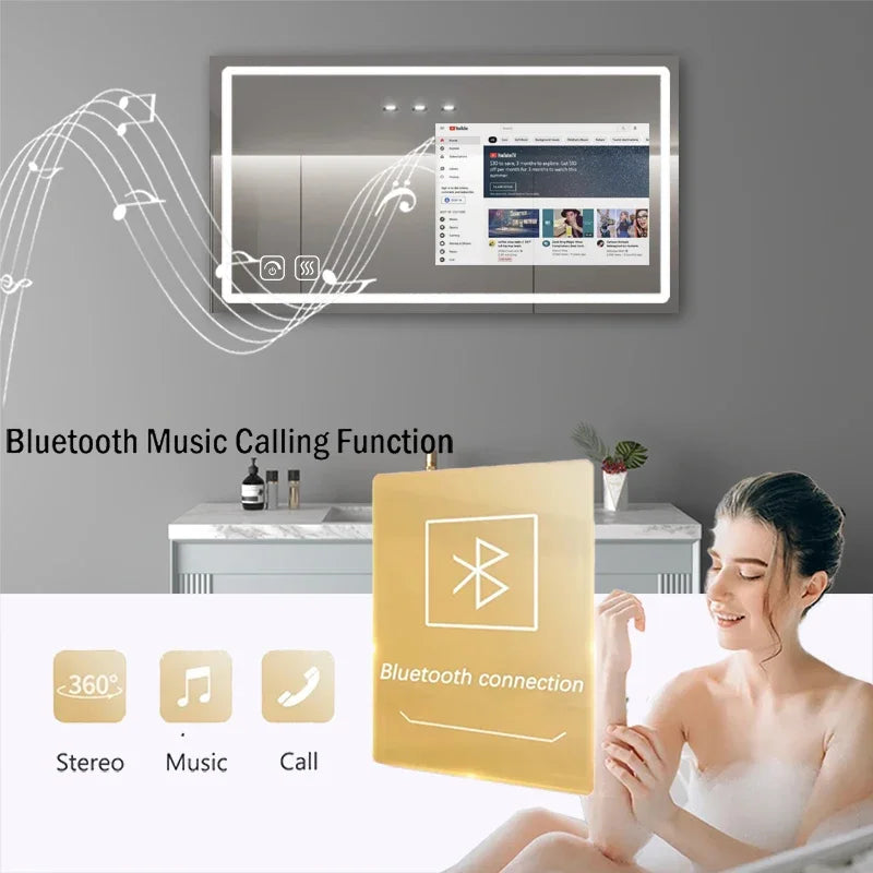 Large Touch Screen Full HD LED Bathroom Smart Mirror with Android TV Functionality