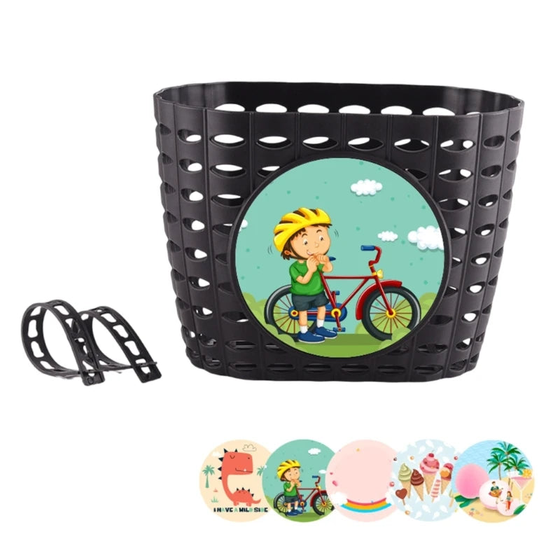 Front Handlebars Waterproof Rear Bike Basket Plastic Bicycles Basket with Fastens Strap for Boy Girl Bike Wicker Basket