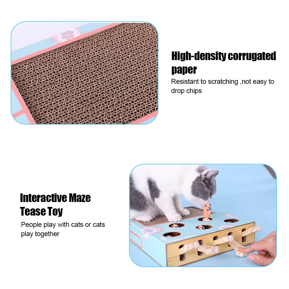 Cat Game Box Maze Interactive Educational Cat Hit Gophers Funny Cat Stick 3 in 1 Cat Toy Chase Hunt Mouse with Scratcher