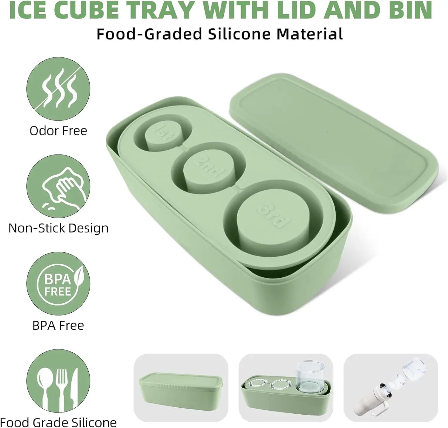 Ice Cube Tray for 40 Oz Tumbler Cup, Silicone Ice Cube Molds with Lid and Bin for Chilling Cocktails, Whiskey, Drinks, Coffee