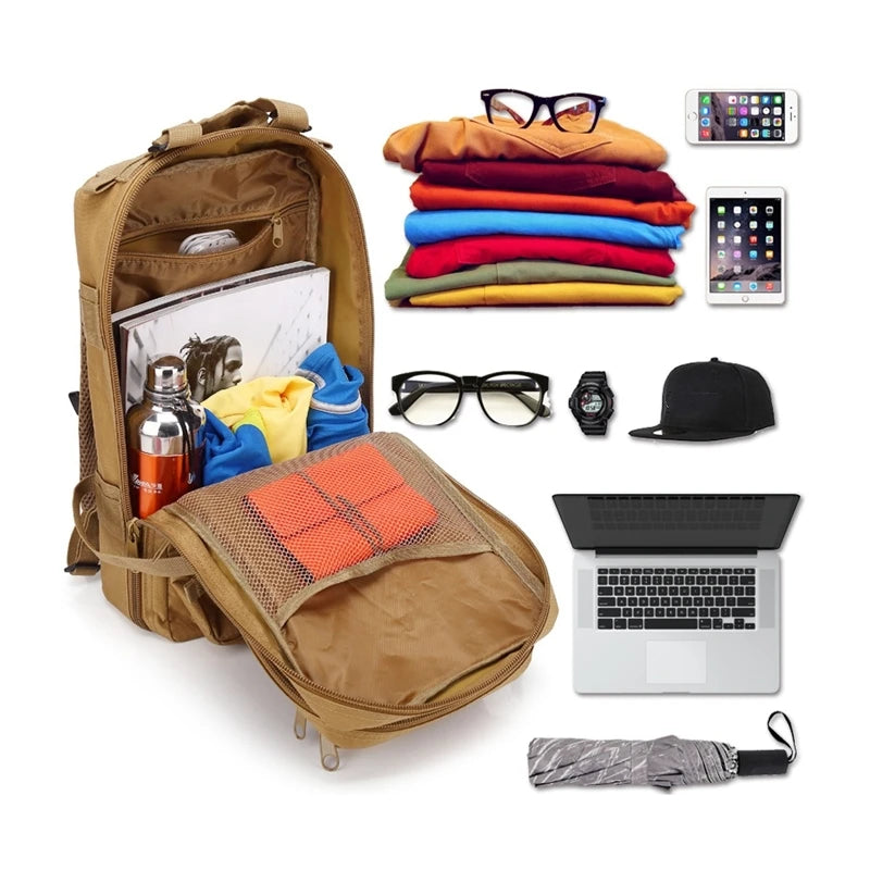Tactical Camouflage Backpack for Outdoor Activities - Ideal for Climbing, Hunting, Fishing, and Hiking - Durable Nylon 3P Pack