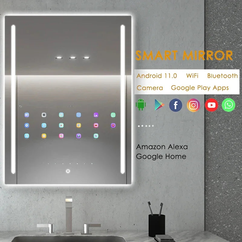 Large Touch Screen Full HD LED Bathroom Smart Mirror with Android TV Functionality
